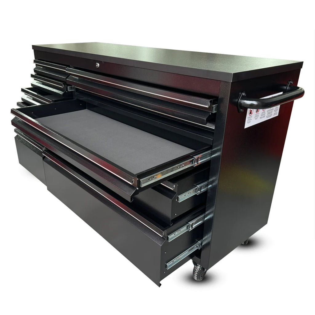 55 Powder Coated Black Steel Tool Chest Box 10 Drawers Solid Rubber Top