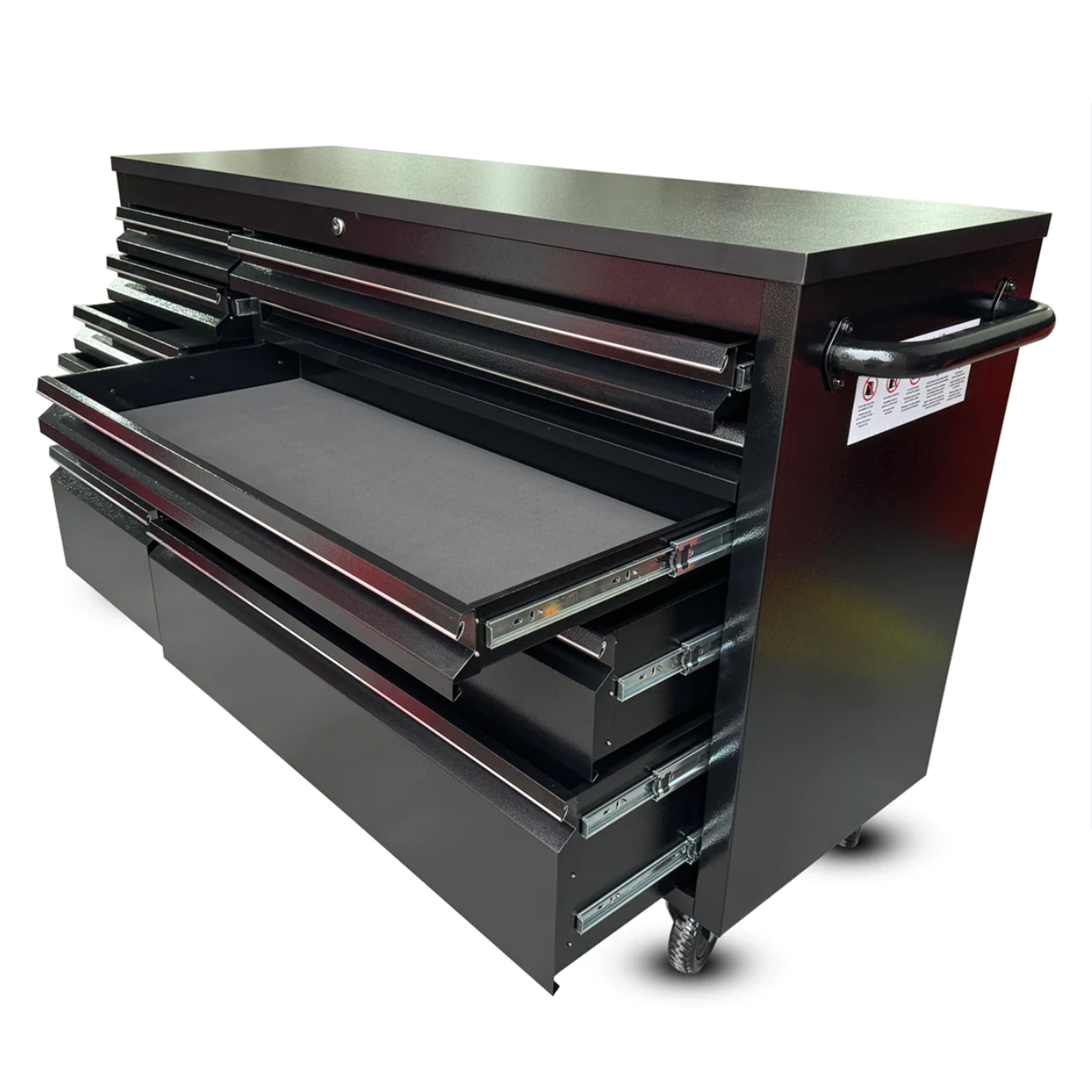 55 Powder Coated Black Steel Tool Chest Box 10 Drawers Solid Rubber Top