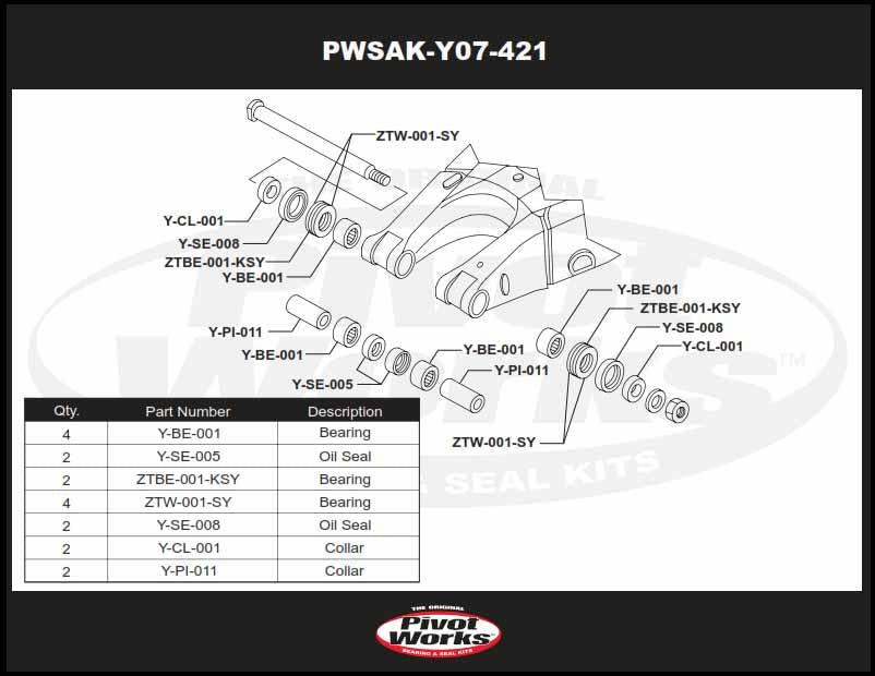 SWINGARM BEARING KIT YZ WR, [PIVOT WORKS PWSAK-Y20-421] YAMAHA YZF, PWSAKY20421