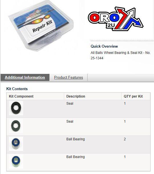 WHEEL BEARING KIT REAR 87-20 YAM FZR/SUZ GS/GSF/GSX/GW/SV/VZ, ALLBALLS 25-1344 ROAD
