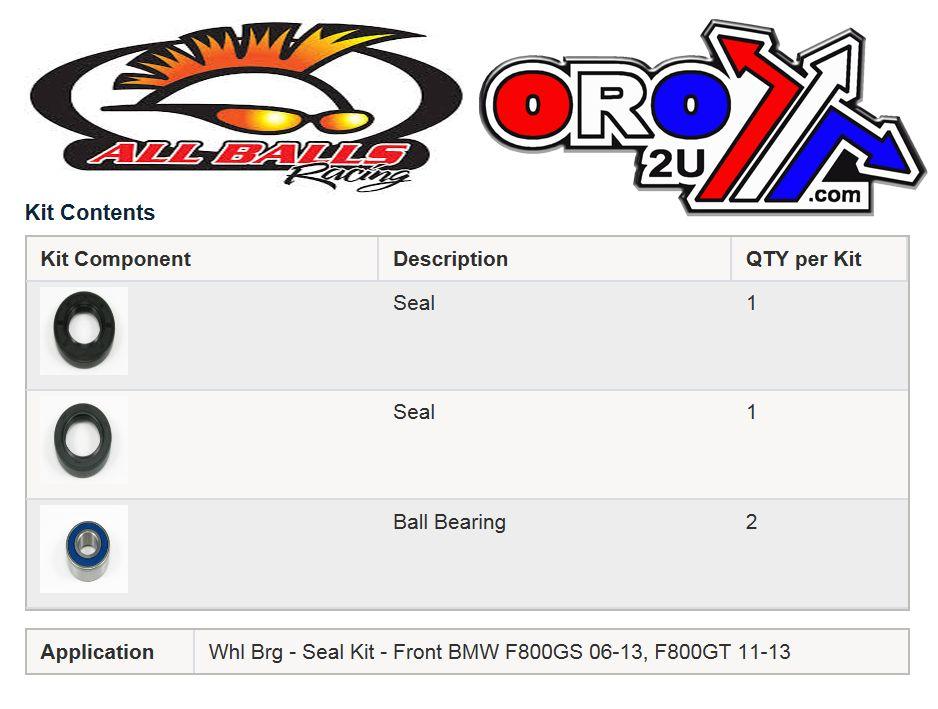 WHEEL BEARING KIT FRONT 06-16 BMW F800/R1200, ALLBALLS 25-1647 ROAD