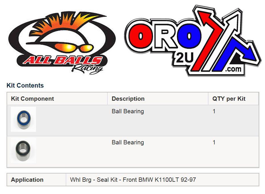 WHEEL BEARING KIT FRONT 91-97 BMW K1100/K75, ALLBALLS 25-1676 ROAD