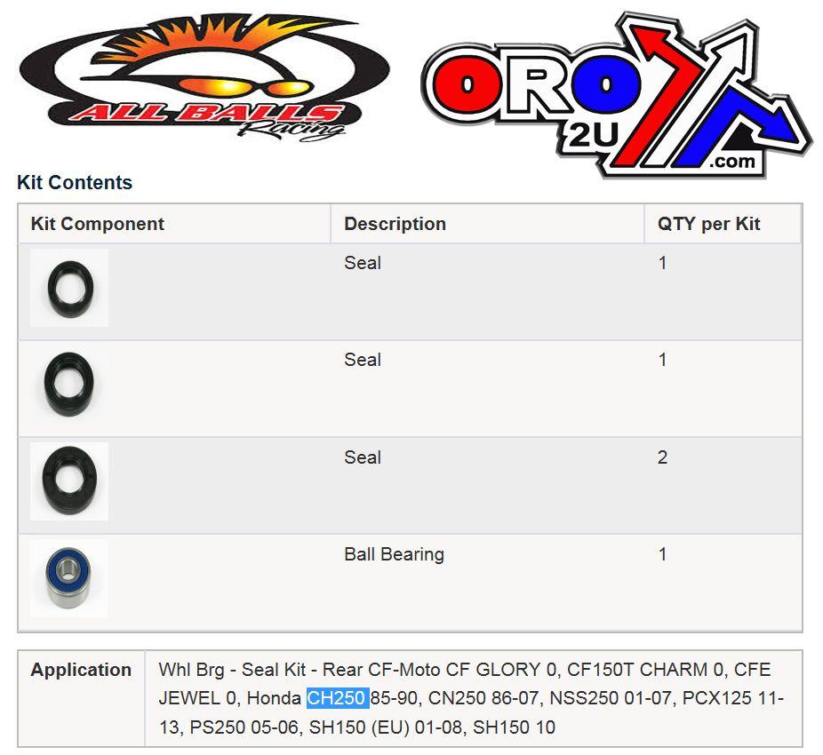 WHEEL BEARING KIT REAR CF-MOTO/HONDA, ALLBALLS 25-1643 ROAD
