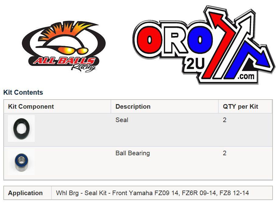 WHEEL BEARING KIT FRONT 09-22 YAM FJ/FZ/MT/XSR/YZF-R7, ALLBALLS 25-1659 ROAD