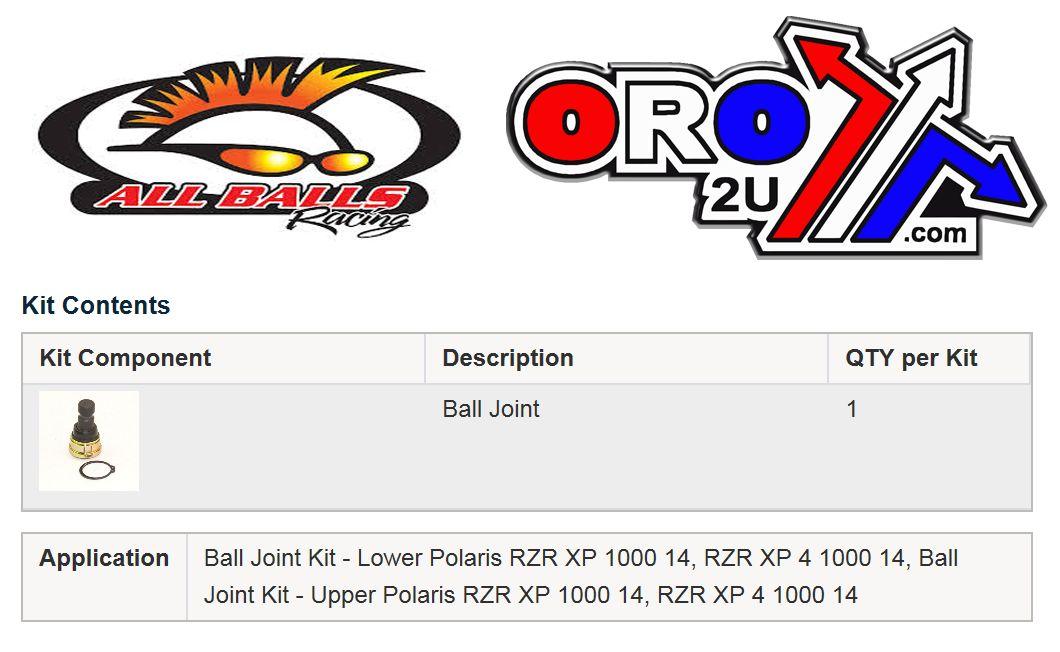 BALL JOINT KIT UPPER / LOWER 14-20 POLARIS 1000 GENERAL RZR 42-1051 0430-0739