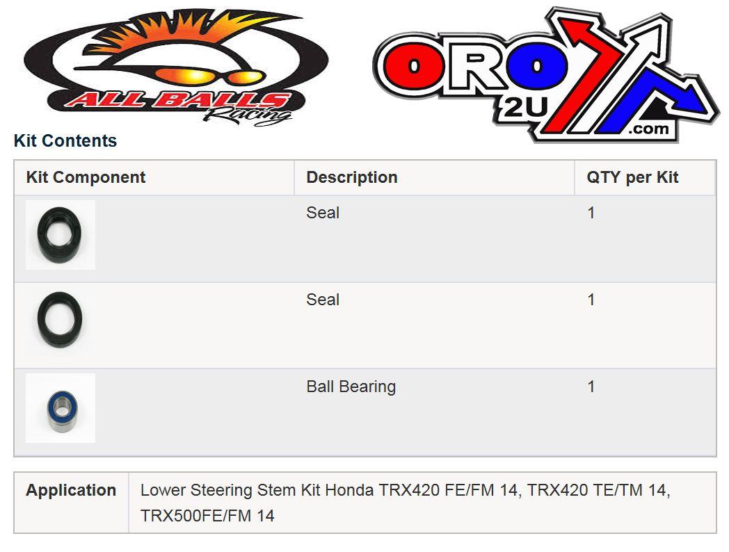 LOWER STEERING BEARING KIT, ALLBALLS 25-1687 TRX420 TRX500