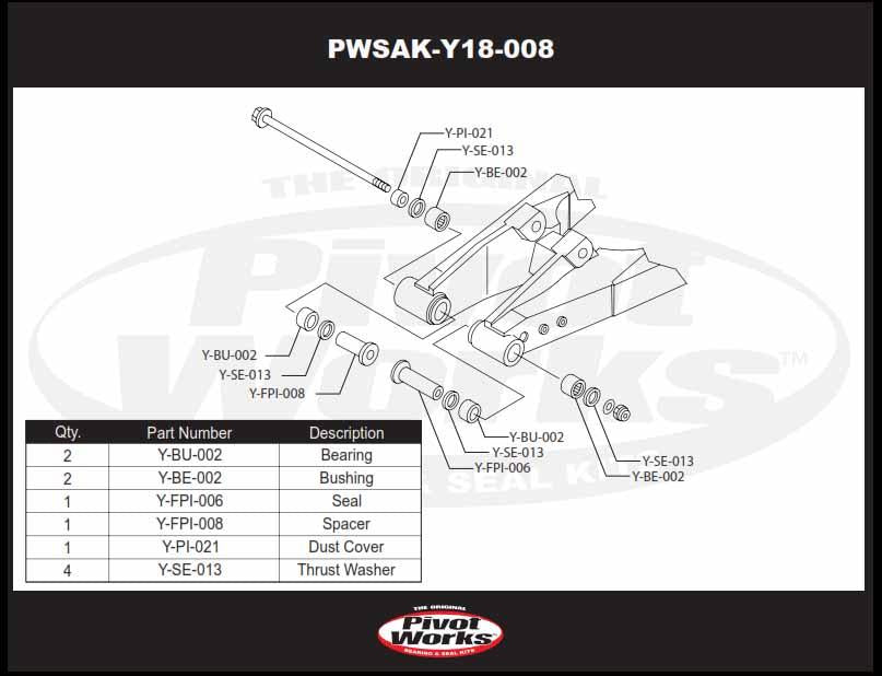 SWINGARM BEARING KIT YZ85 02-19, [PIVOT WORKS PWSAK-Y18-008] YZ80, PWSAKY18008