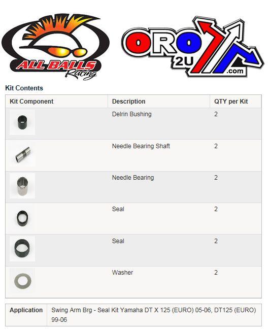 SWINGARM BEARING KIT ALLBALLS, ALLBALLS 28-1212 YAMAHA DT125 99-06