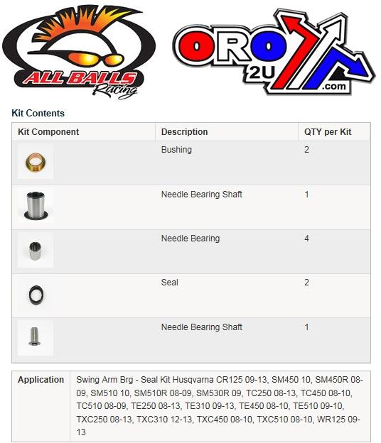 SWINGARM BEARING KIT ALLBALLS, ALLBALLS 28-1199 HUSKY CR/SM/TC/TE/TXC 08-13