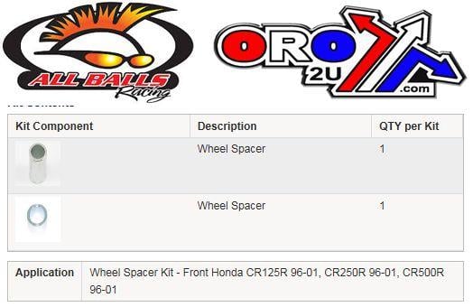 WHEEL SPACER KIT CR 96-01, ALLBALLS 11-1004FRONT
