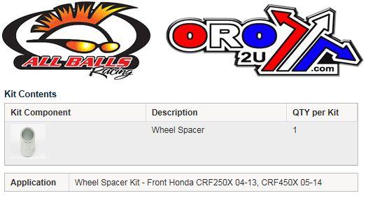 WHEEL SPACER KIT CRF250X 04-13, ALLBALLS 11-1007 CRF450X 04-13