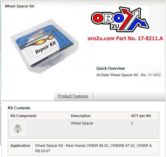 WHEEL SPACER KIT CR80 CR85, ALLBALLS 11-1012 HONDA