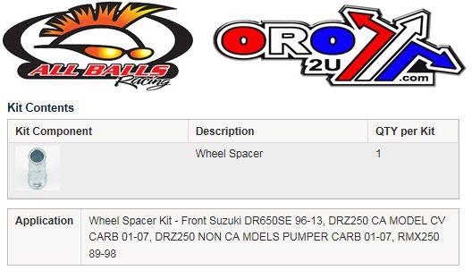 WHEEL SPACER KIT DR DRZ RMX, ALLBALLS 11-1056 FRONT