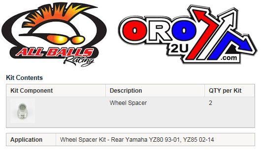 WHEEL SPACER KIT YZ80 YZ85, ALLBALLS 11-1076