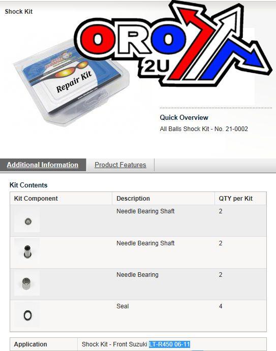 FRONT SHOCK BEARING KIT, ALLBALLS 21-0002 SUZUKI, LT-R450 06-11