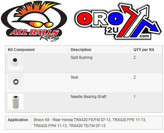 REAR SHOCK BUSHING KIT TRX420, ALLBALLS 21-1010 HONDA ATV