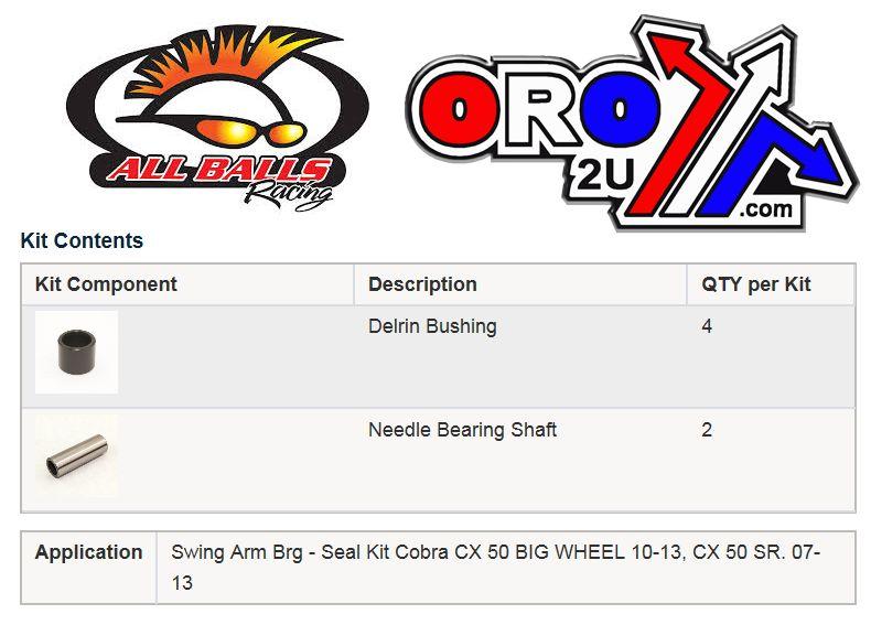 SWINGARM BEARING KIT ALLBALLS, ALLBALLS 28-1208 COBRA 50