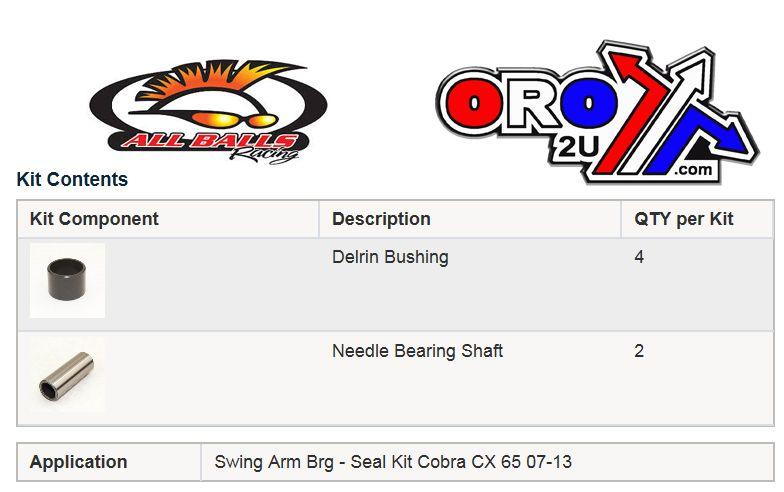 SWINGARM BEARING KIT ALLBALLS, ALLBALLS 28-1210 COBRA CX65