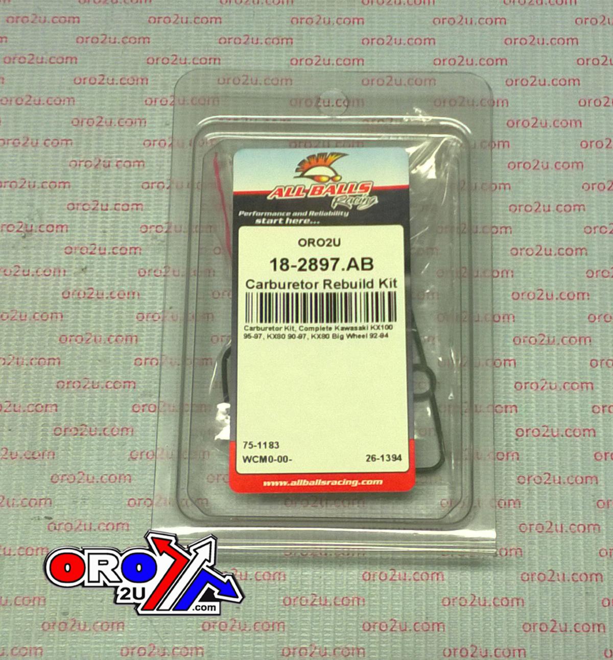 CARBURETOR REBUILD KIT 90-97 KX80/100, ALLBALLS 26-1394 DIRT