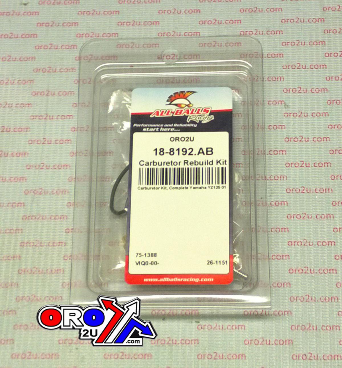 CARBURETOR REBUILD KIT 2001 YAM YZ125, ALLBALLS 26-1151 DIRT