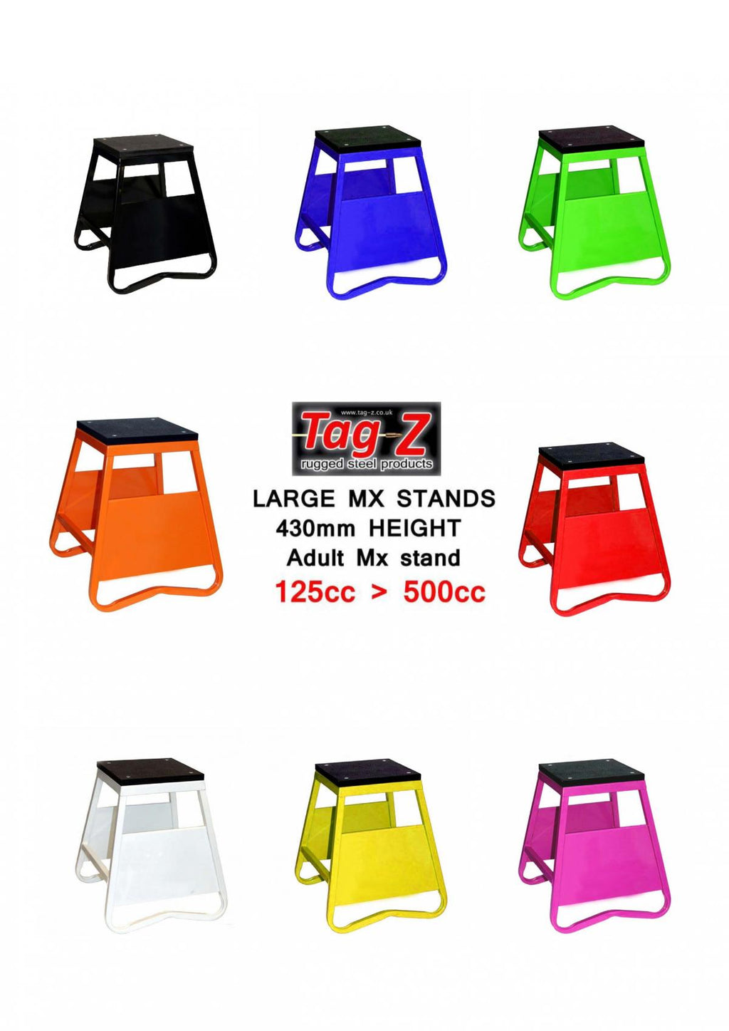 HEAVY DUTY STEEL BOX STAND MX, LARGE / 430mm HIGH MX STAND, THIS STAND DOESN'T COME WITH THE MOTO STICKER NOW