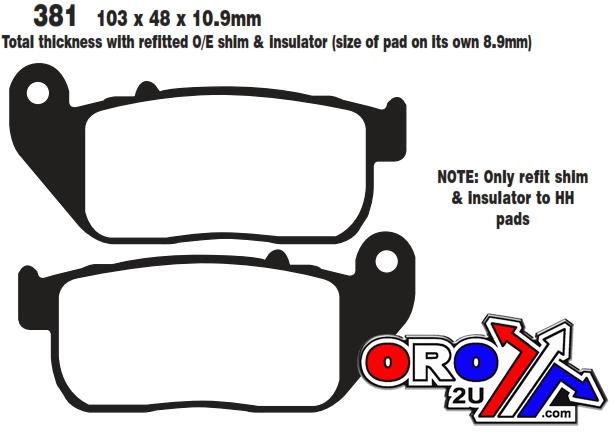 BRAKE PADS STD KEVLAR ORGANIC, FA381 EBC, BLACK SEMI-METAL