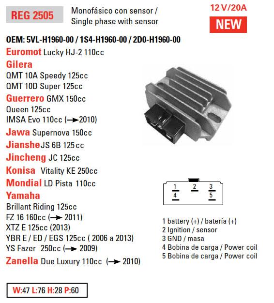 REGULATOR XT125R/X XTZ125E Rectifier-Regulator