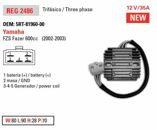 REGULATOR FZS600 02-03, SR125, ARROWHEAD AYA6061, GASGAS