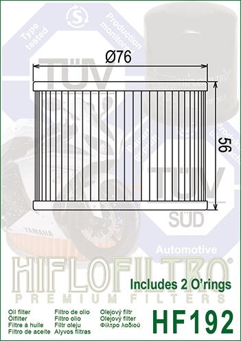 OIL FILTER HIFLO HF192, Triumph 121-00-31-T0-301