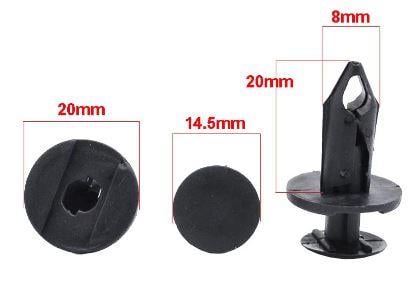 PACK-10 M8 PLASTIC CENTER PUSH FENDER CLIPS RIVETS, 8mm x 20mm x 20mm