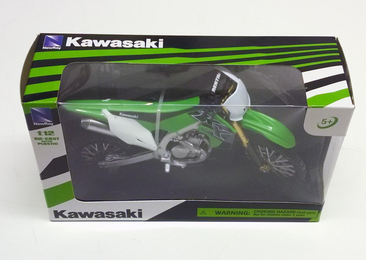 MODEL DIE CAST KAWASAKI KX 450 F, GREEN AND BLACK, SCALE 1:12, NEWRAY 58103