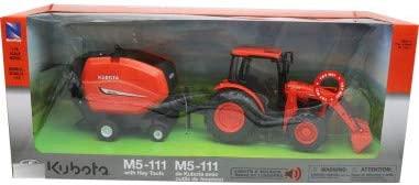 MODEL KUBOTA M5-111 WITH HAY BALER, B/O LIGHT & SOUND (TRY ME), SCALE 1:18, NEWRAY SS-33033