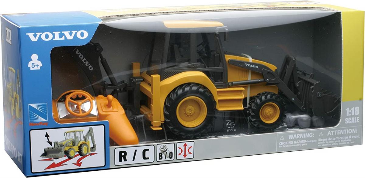 MODEL VOLVO BACKHOE LOADER, YELLOW & BLACK BL71 R/C, SCALE 1:18, NEWRAY 87913A