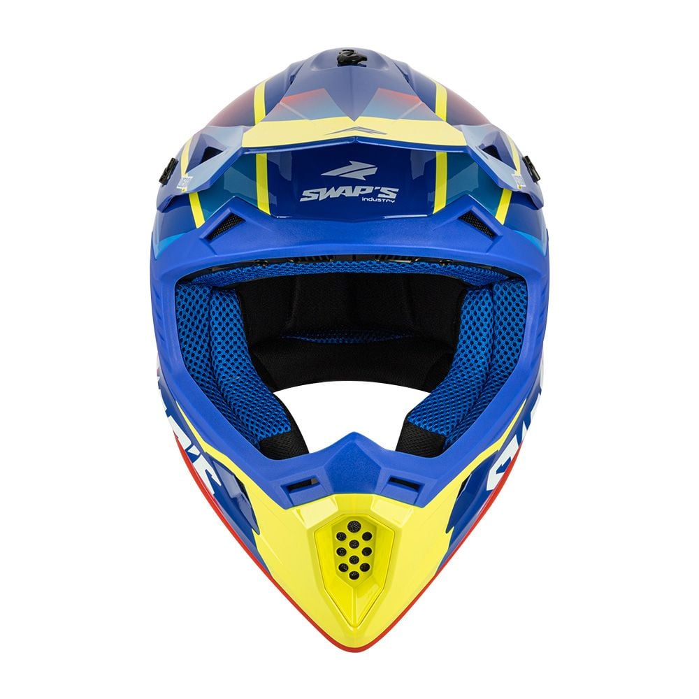 MOTOCROSS HELMET SWAPS S818 - SHINY BLUE RED YELLOW - SIZE S 55cm - 56cm
