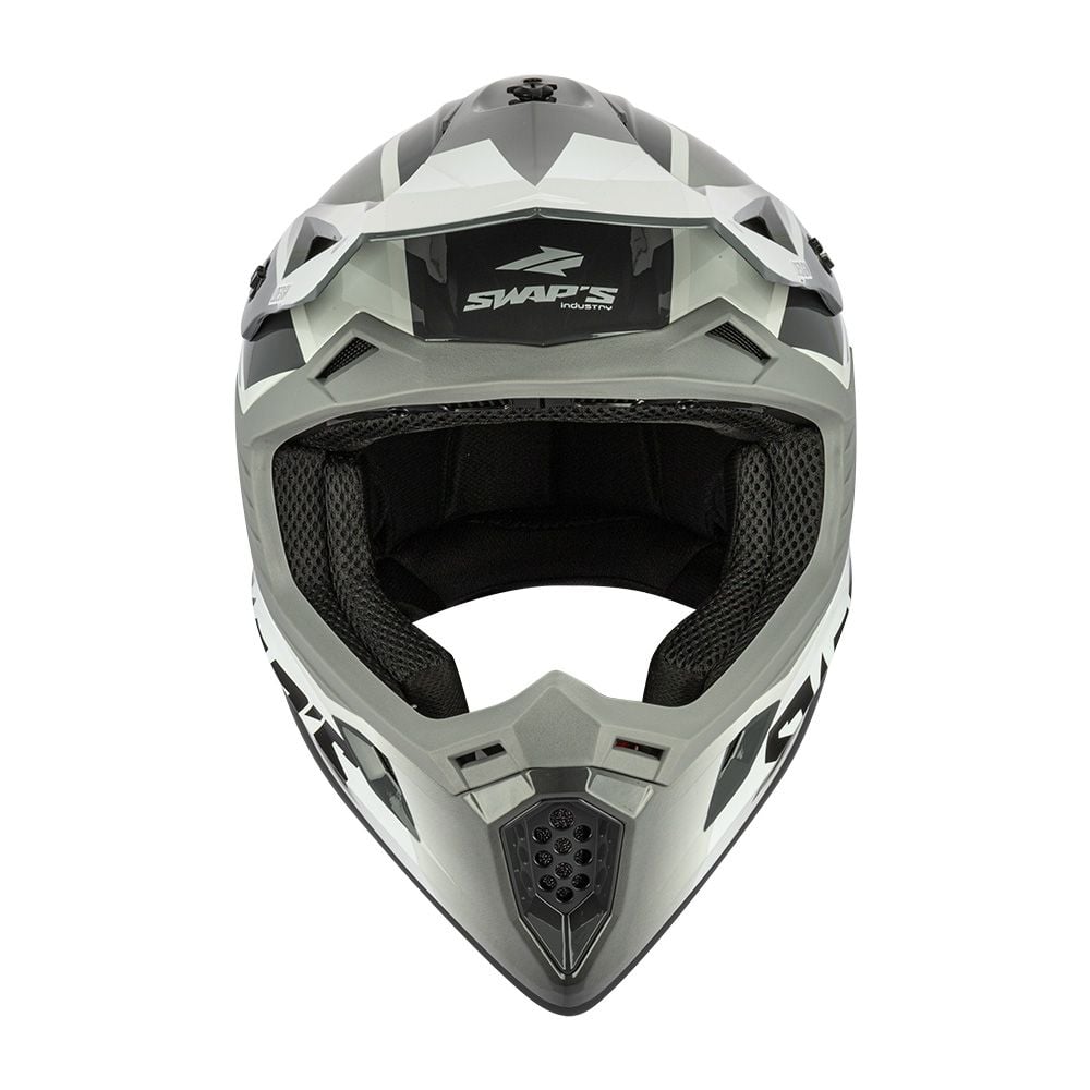 MOTOCROSS HELMET SWAPS S818 - SHINY GREY WHITE - SIZE S 55cm - 56cm