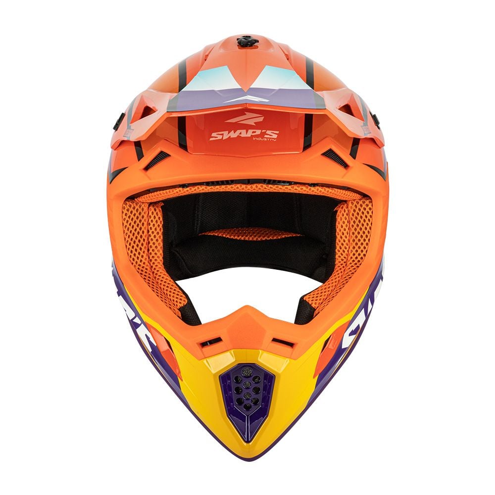 MOTOCROSS HELMET SWAPS S818 - SHINY ORANGE BLUE WHITE - SIZE XL 61cm - 62cm