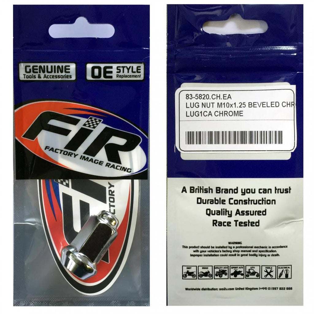 LUG NUT M10x1.25 BEVELED CHROM, LUG1CA CHROME /