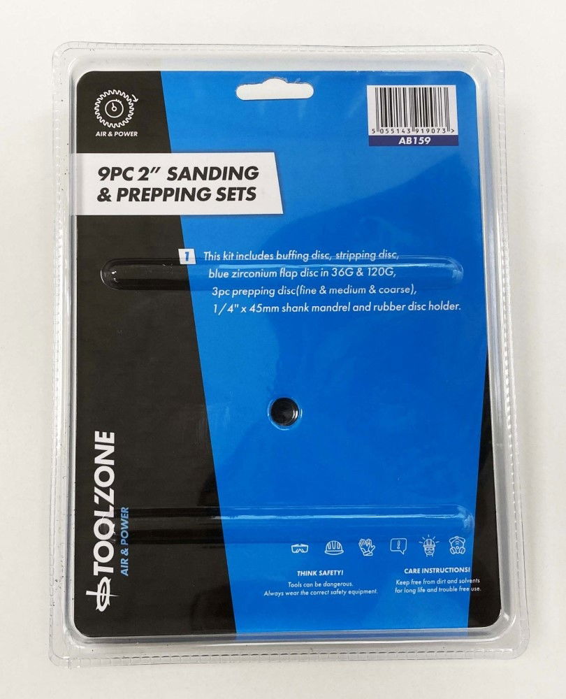 SANDING AND PREPPING SET 9 PIECES 2 36 120 GRIT 1/4 SHANK - TOOLZONE KDPAB159