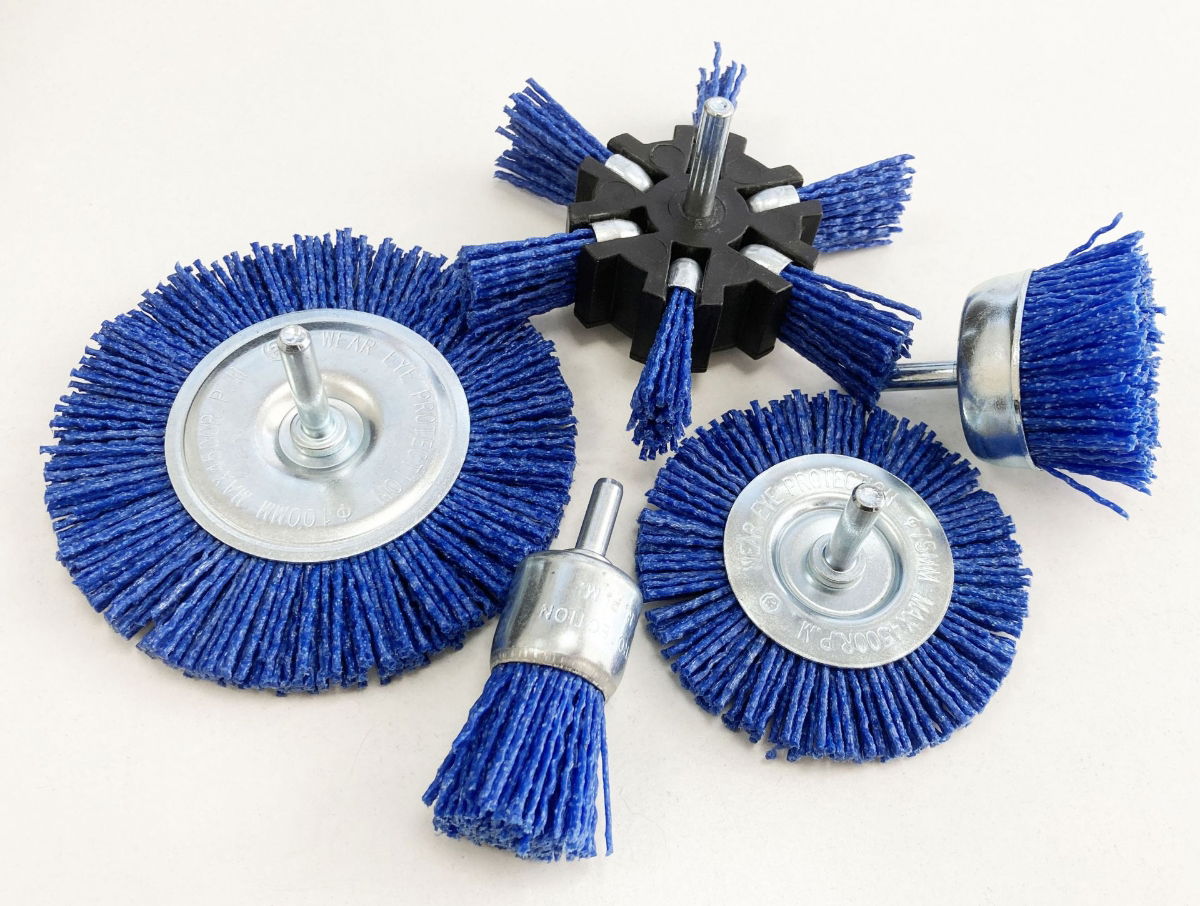NYLON ABRASIVE FILAMENT BRUSH SET 5 PIECES 6mm SHANK - TOOLZONE KDPAB160