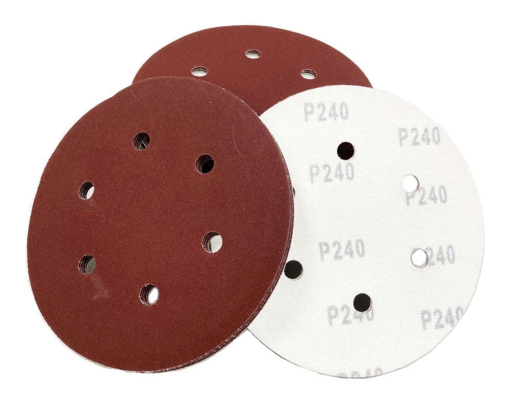 SANDING PADS HOOK AND LOOP 50 PIECES 150mm 40 80 120 180 240 GRIT - TOOLZONE KDPAB164