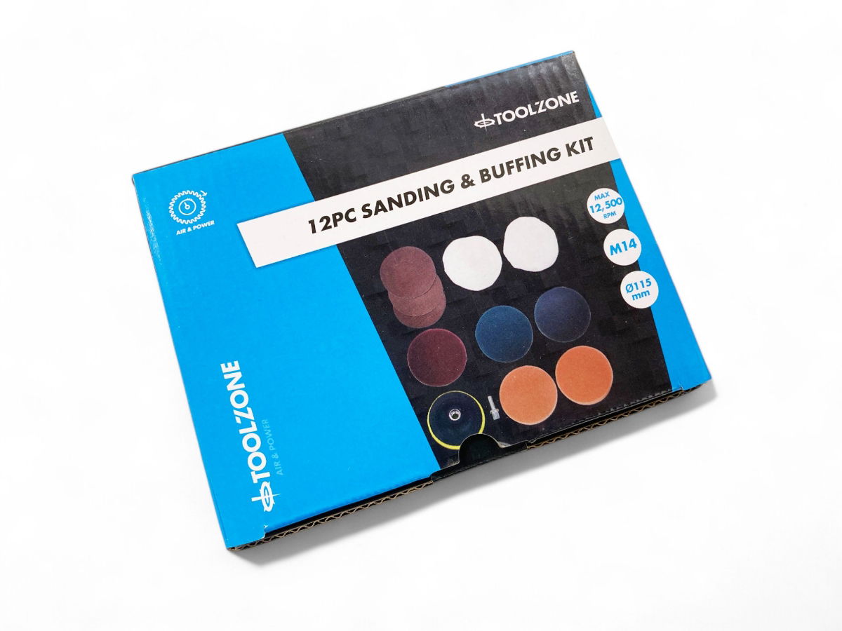 SANDING AND BUFFING KIT 12 PIECES 115mm WITH M14 ARBOR - TOOLZONE KDPAB171