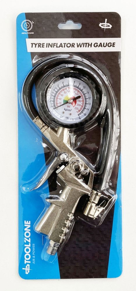 TYRE INFLATOR AND DIAL GAUGE 50mm DIAMETER RANGE 10-140psi - TOOLZONE KDPAT027