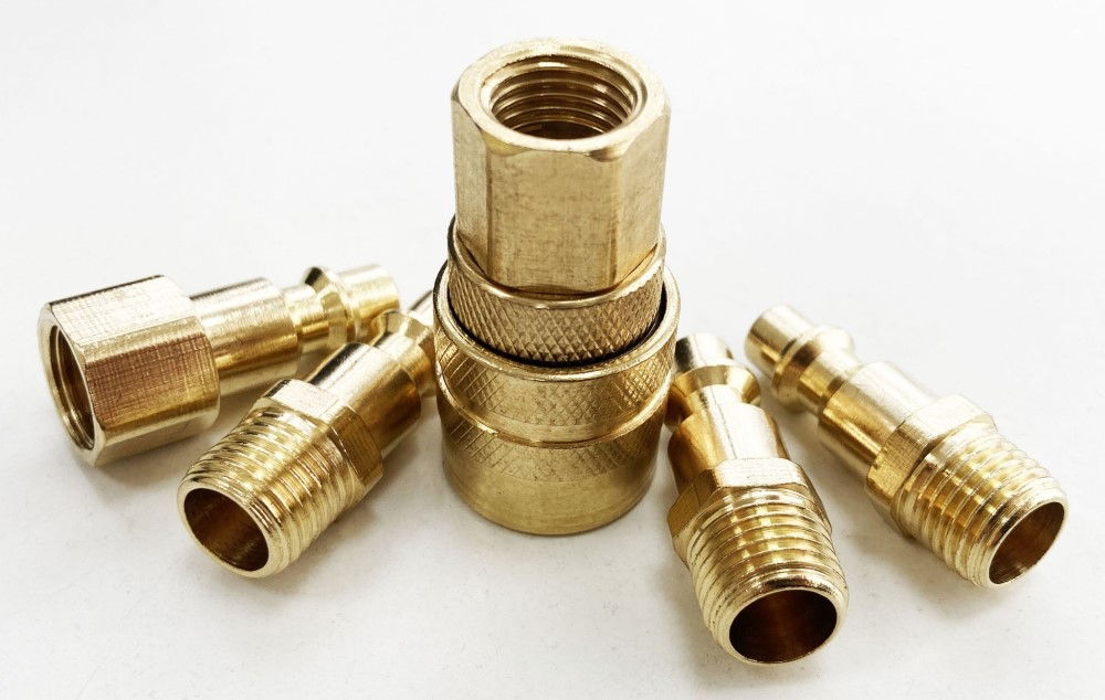 BRASS QUICK AIR COUPLER SET 5pc 1/4 npt INCLUDES FEMALE COUPLER CONNECTOR 3 MALE CONNECTORS - TOOLZONE KDPAT085