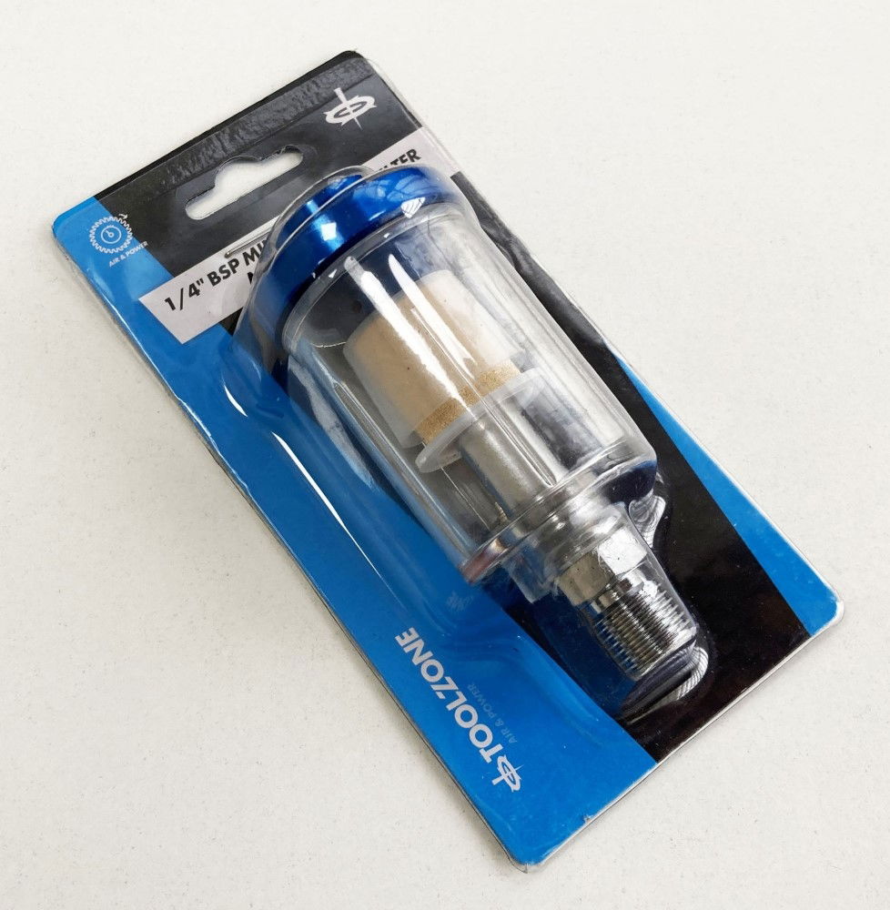 IN LINE MOISTURE TRAP 1/4 bsp INCLUDES CONDENSATION VALVE CLEAR FILTER BOWL - TOOLZONE KDPAT097