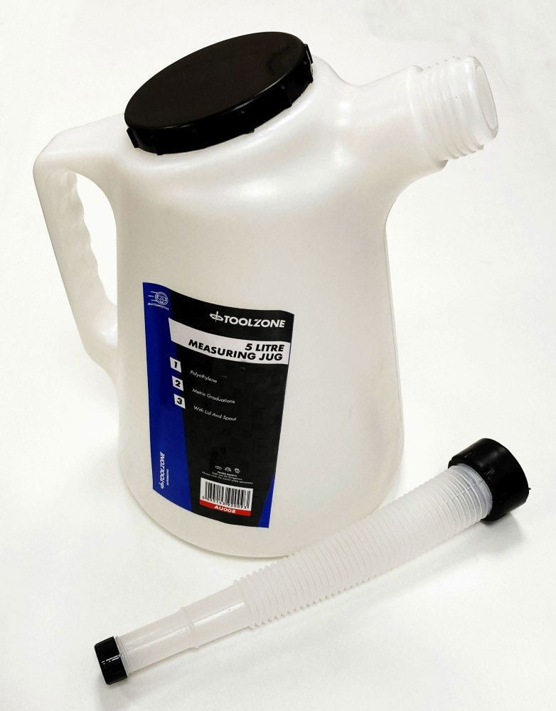 MEASURING JUG 5 litre WITH LID AND FLEXIBLE SPOUT POLYETHYLENE - TOOLZONE KDPAU008