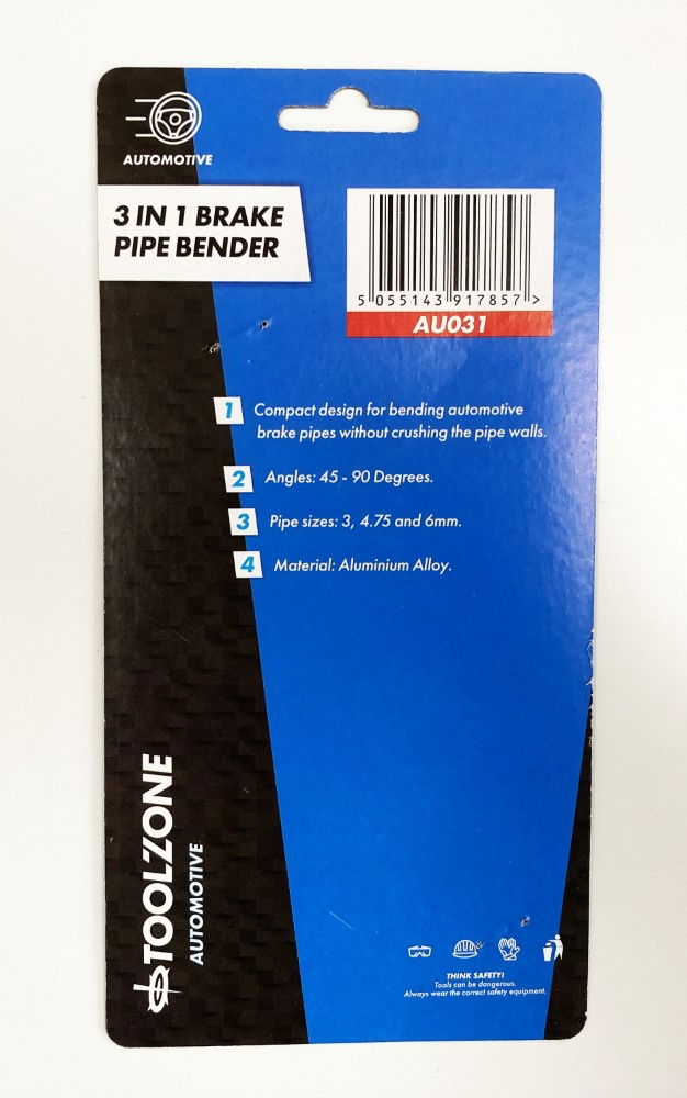 BRAKE PIPE BENDER 3 IN 1 3mm 4.75mm 6mm ALUMINIUM ALLOY - TOOLZONE KDPAU031