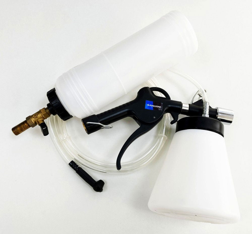 BRAKE FLUID BLEEDER KIT PNEUMATIC 750ml 70-120 psi 2m TUBE - TOOLZONE KDPAU032