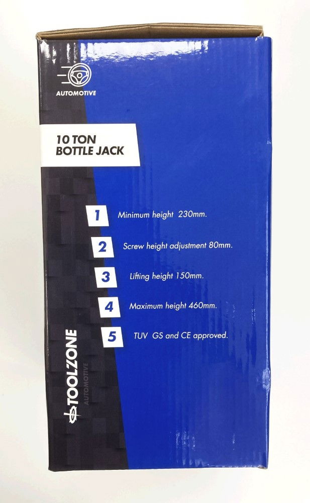 BOTTLE JACK 10 TON min height 230mm max height 460mm - TOOLZONE KDPAU150