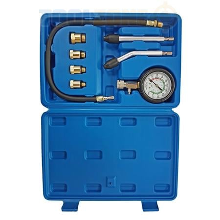 PETROL COMPRESSION TEST KIT 8pc 63mm GAUGE UP TO 300 psi - TOOLZONE KDPAU343