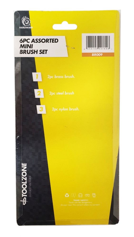 MINI BRUSH SET 6PC ASSORTED 175mm - TOOLZONE KDPBR009